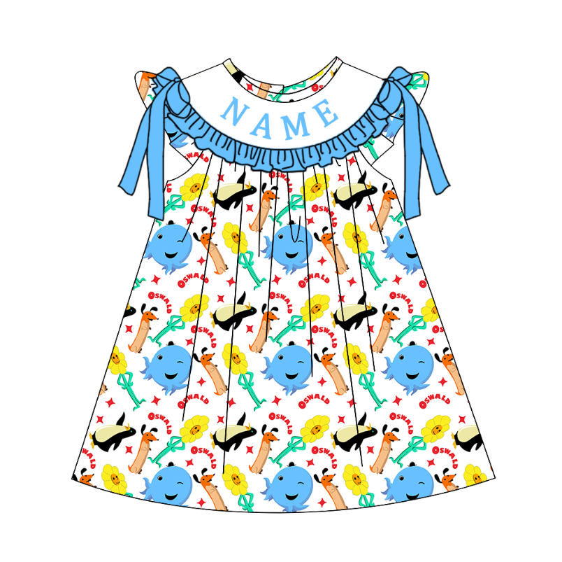 Summer Cartoon Oswald Smocked Embroidery Collection | Personalized Name Dresses & Rompers