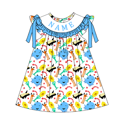 Summer Cartoon Oswald Smocked Embroidery Collection | Personalized Name Dresses & Rompers