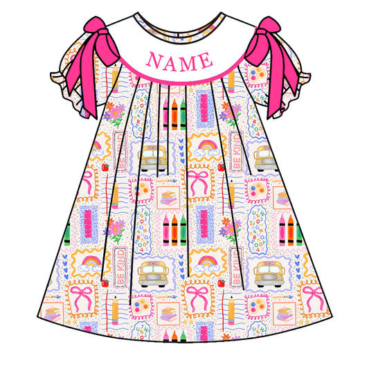 Personalized Girls Back to School Dress & Short Set | Custom Embroidered Name Boutique Outfit