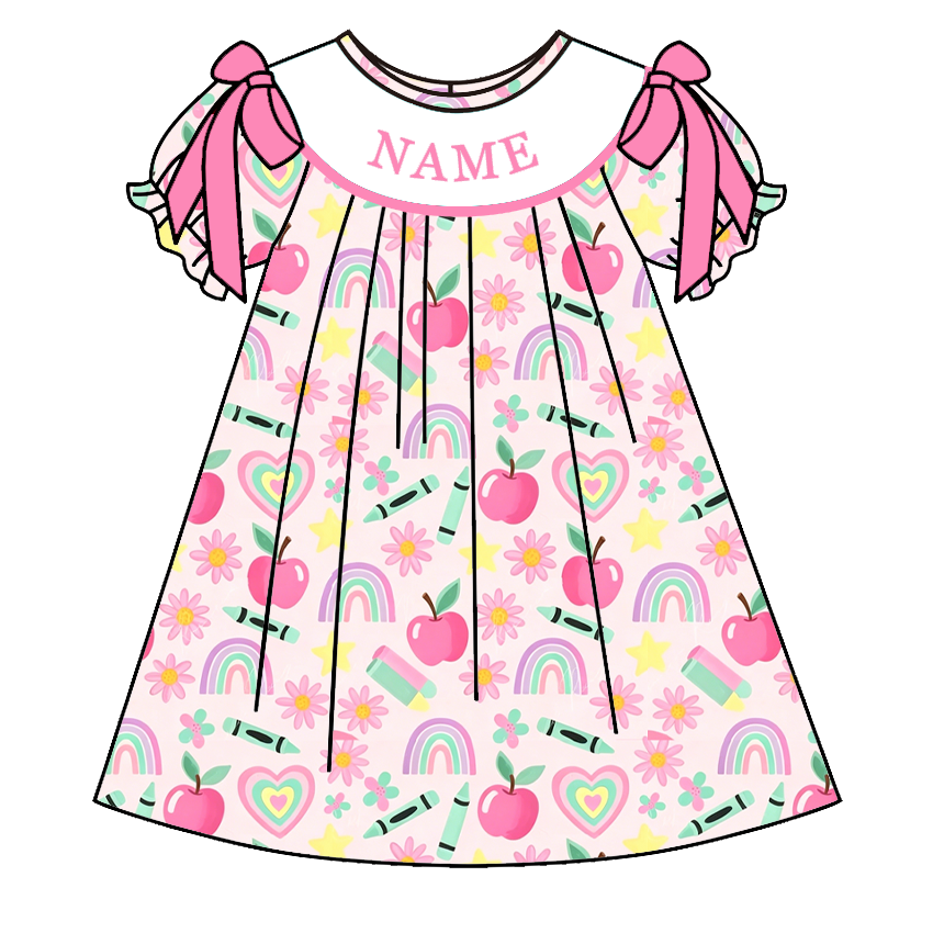 Girls Personalized Back to School Apple Dress & Short Set | Custom Embroidered Name Boutique Outfit