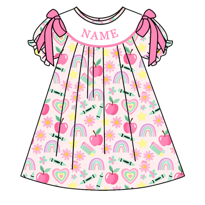 Girls Personalized Back to School Apple Dress & Short Set | Custom Embroidered Name Boutique Outfit