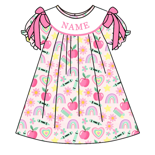 Girls Personalized Back to School Apple Dress & Short Set | Custom Embroidered Name Boutique Outfit