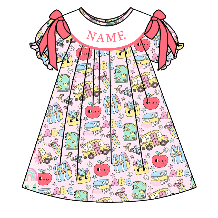 Girls Personalized Back to School Smocked Dress & Short Set | Custom Embroidered Name Boutique Outfit