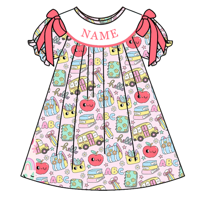 Girls Personalized Back to School Smocked Dress & Short Set | Custom Embroidered Name Boutique Outfit
