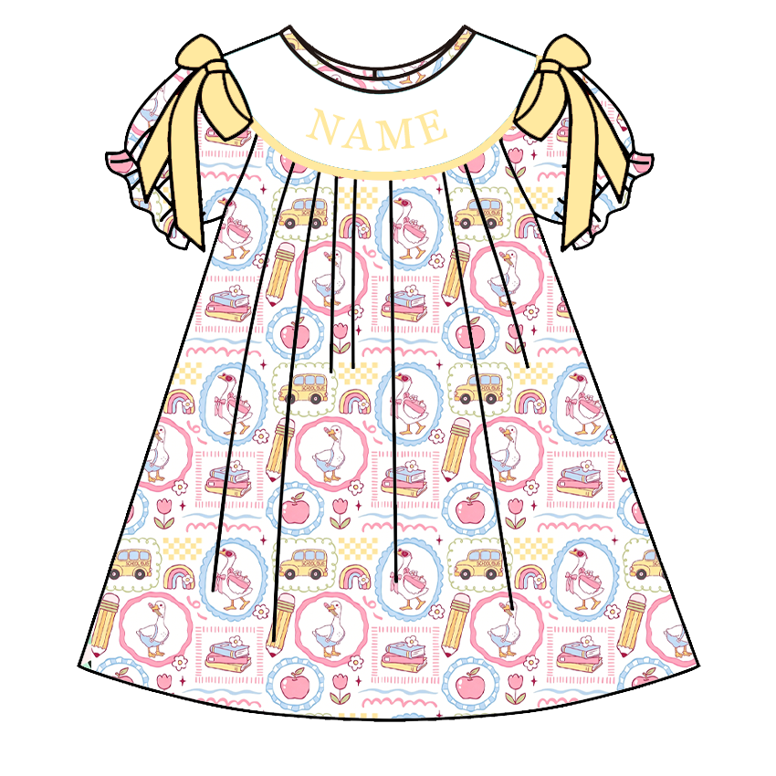 Personalized Back to School Smocked Outfit | Custom Embroidered Name Dress & Short Set