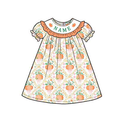 Kids Personalized Pumpkin Embroidery Collection | Custom Name Halloween Outfit | Dress, Bubble Romper, Jon Jon & Boys Set