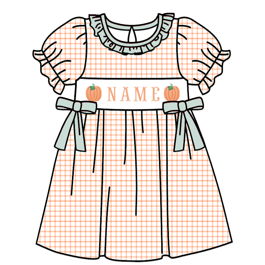 Personalized Pumpkin Smocked Embroidery Collection | Baby Bubble Romper, Long Romper, Dress & Pant Set | Fall & Halloween Boutique Kids Clothing