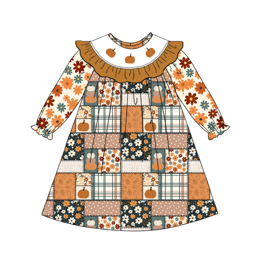 Girls Smocked Embroidery Collection | Boutique Pumpkin Patch Dress, Bubble Romper & Fall Outfit Set | Thanksgiving Toddler Clothing