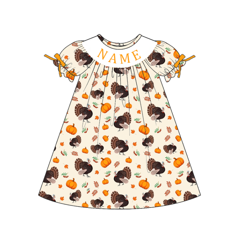 Personalized Smocked Embroidered Thanksgiving Collection | Custom Name Turkey & Pumpkin Boutique Outfit | Handmade Smocked Baby & Toddler Clothing