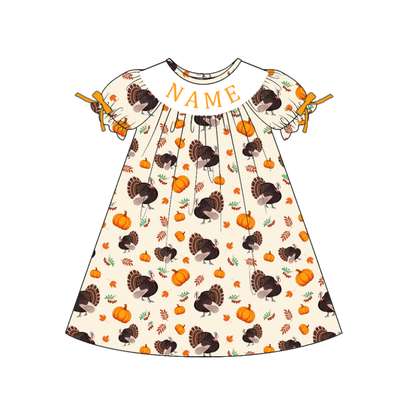 Personalized Smocked Embroidered Thanksgiving Collection | Custom Name Turkey & Pumpkin Boutique Outfit | Handmade Smocked Baby & Toddler Clothing