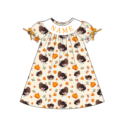 Personalized Smocked Embroidered Thanksgiving Collection | Custom Name Turkey & Pumpkin Boutique Outfit | Handmade Smocked Baby & Toddler Clothing