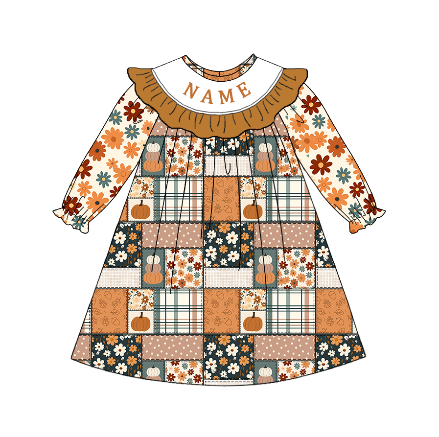 Personalized Fall Patchwork Kids Collection | Custom Name Embroidery | Boutique Dress, Romper & Boys Outfit | Autumn Harvest Clothing
