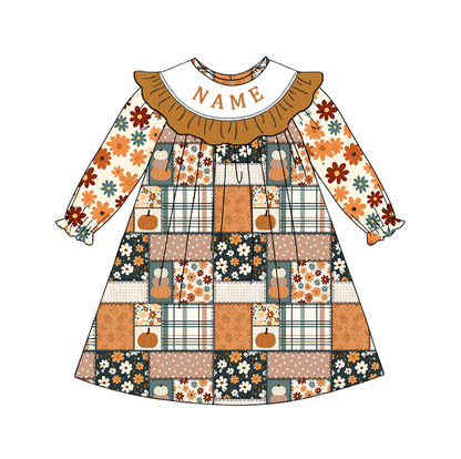 Personalized Fall Patchwork Kids Collection | Custom Name Embroidery | Boutique Dress, Romper & Boys Outfit | Autumn Harvest Clothing