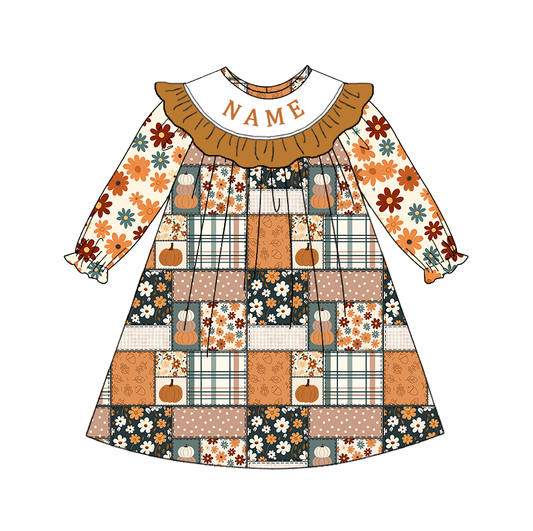 Personalized Fall Patchwork Kids Collection | Custom Name Embroidery | Boutique Dress, Romper & Boys Outfit | Autumn Harvest Clothing