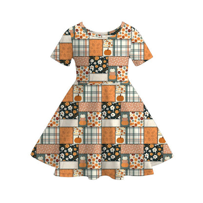 Halloween Pumpkin Patchwork Collection | Matching Family Outfits | Girls Dress, Ruffle Pant Set, Wide-Leg Jumpsuit & Boys Short Set