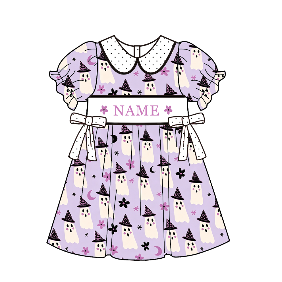 Personalized Halloween Smocked Embroidered Girls Dress | Custom Name Ghost Boutique Dress | Handmade Smocking Collection