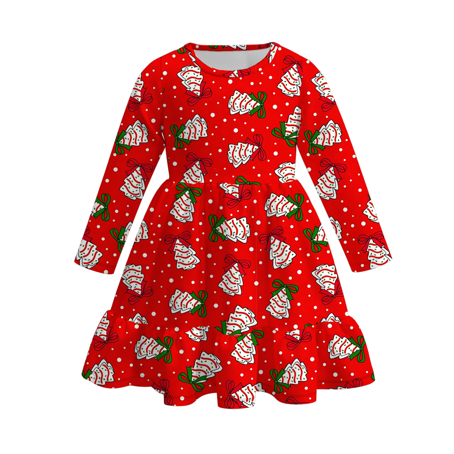 Christmas Matching Kids Pajama Collection – Holiday Tree Print Dress, Romper & Two-Piece Set
