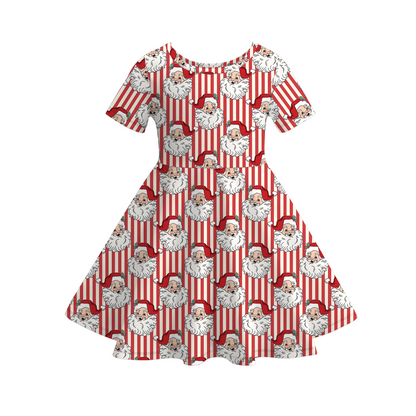 Girls Santa Christmas Dress & Ruffle Pajama Set – Red Stripe Holiday Collection