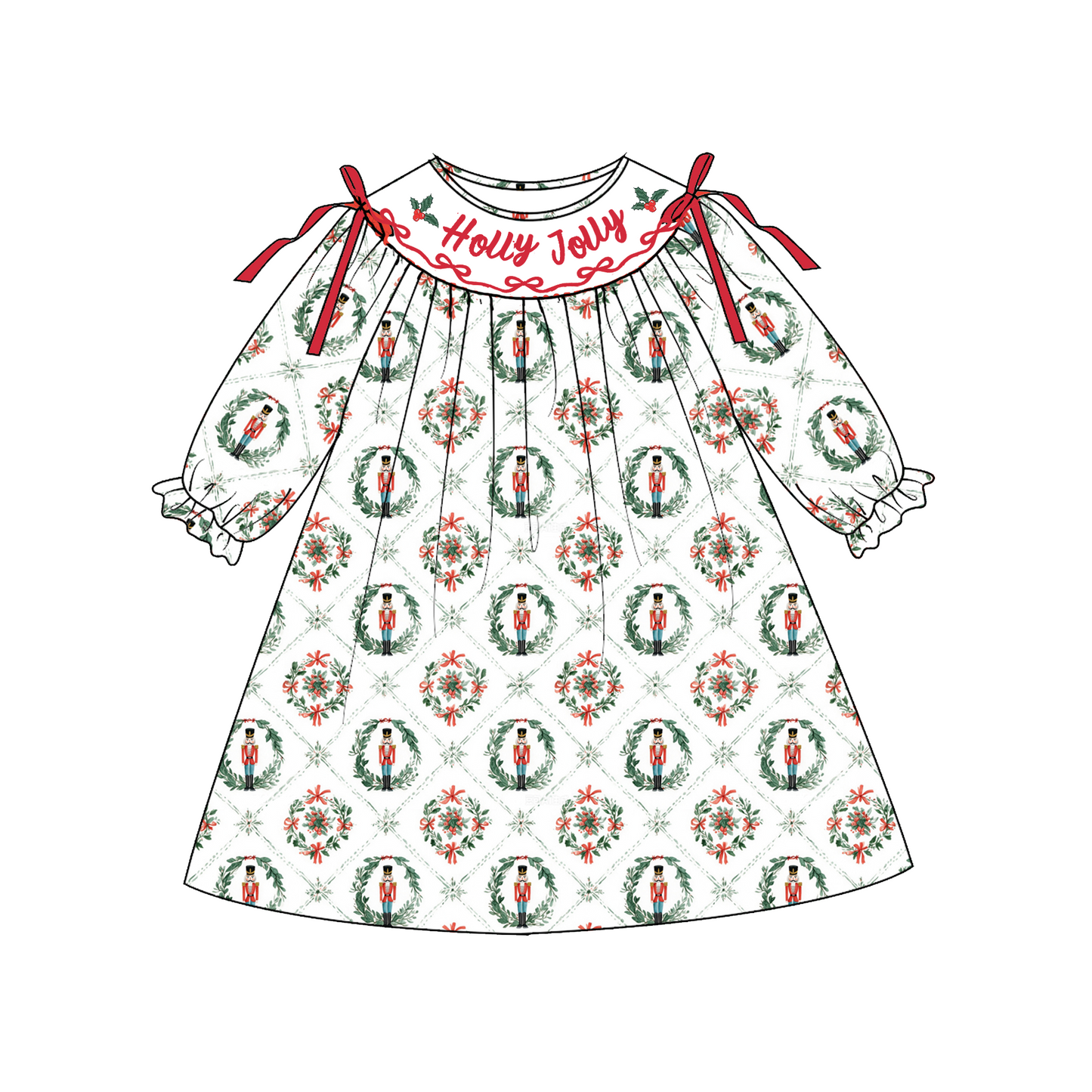 Christmas Holly Jolly Smocked Embroidery Girls Holiday Outfits
