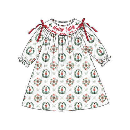 Christmas Holly Jolly Smocked Embroidery Girls Holiday Outfits