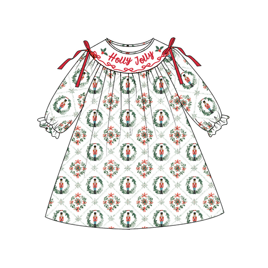 Christmas Holly Jolly Smocked Embroidery Girls Holiday Outfits
