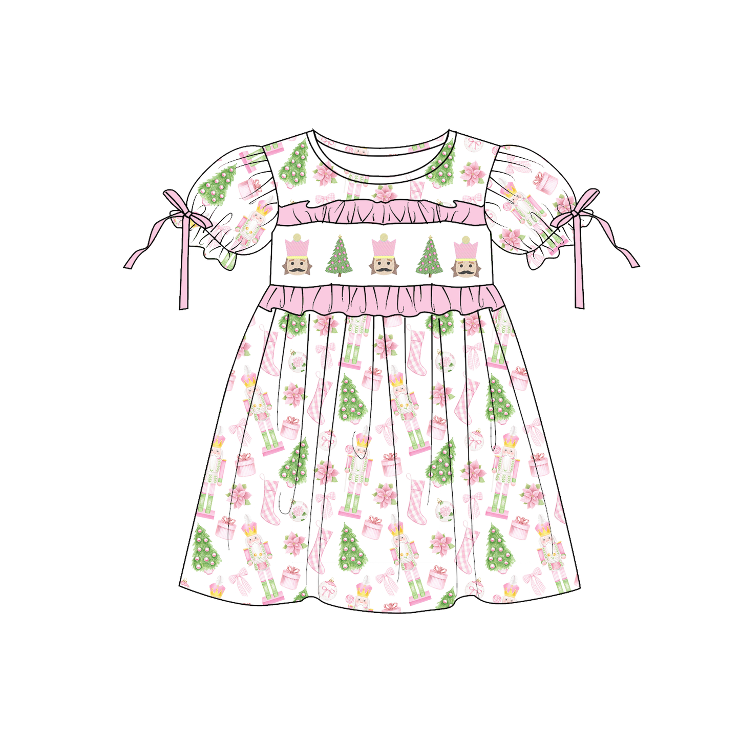 Pink Christmas Tree Smocked Embroidery Girls Holiday Outfits