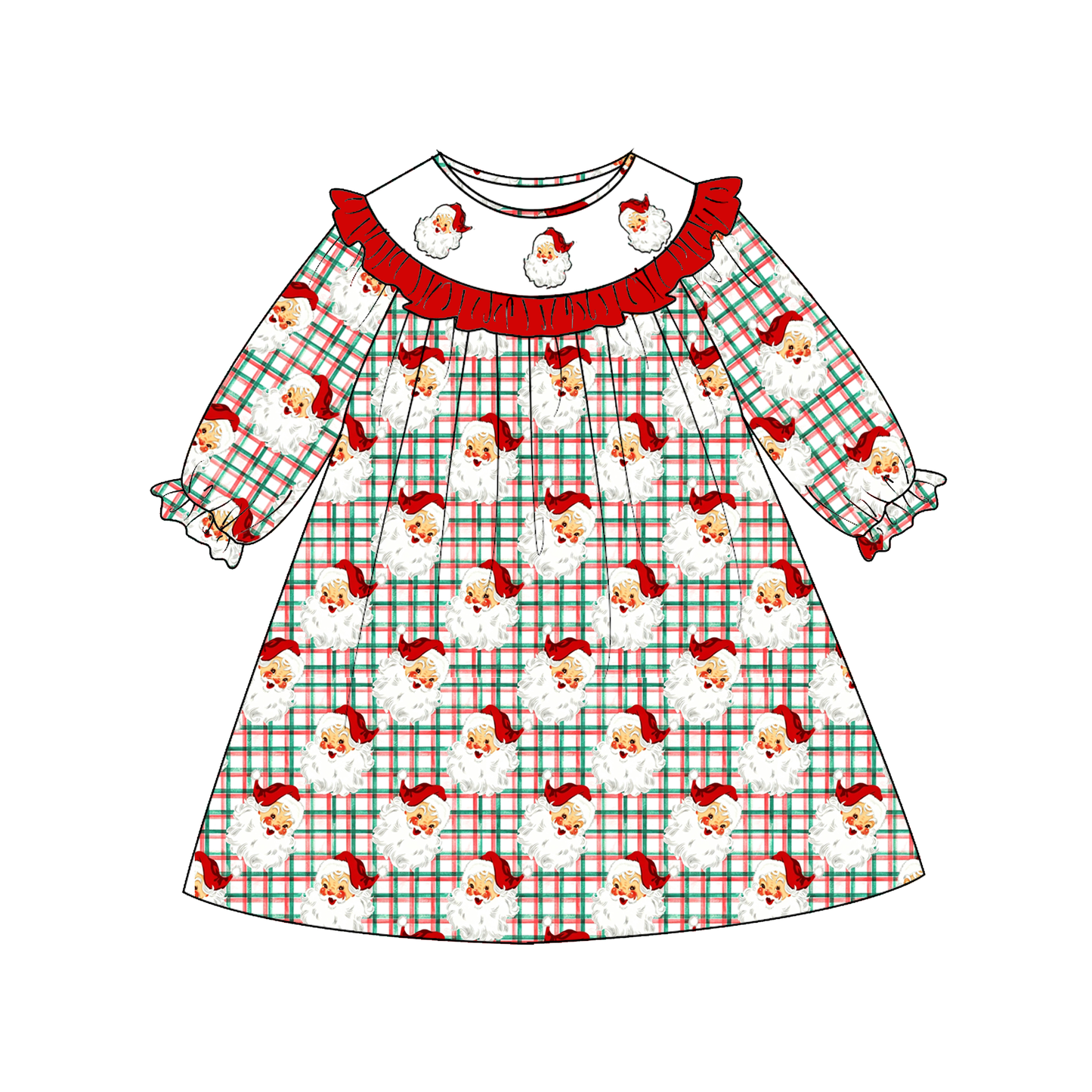 Christmas Santa Smocked Embroidery Sibling Matching Outfits