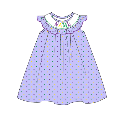 Personalized Mardi Gras Smocked Outfits for Kids – Custom Name Embroidered Sibling Matching Dresses, Rompers & Boys Set