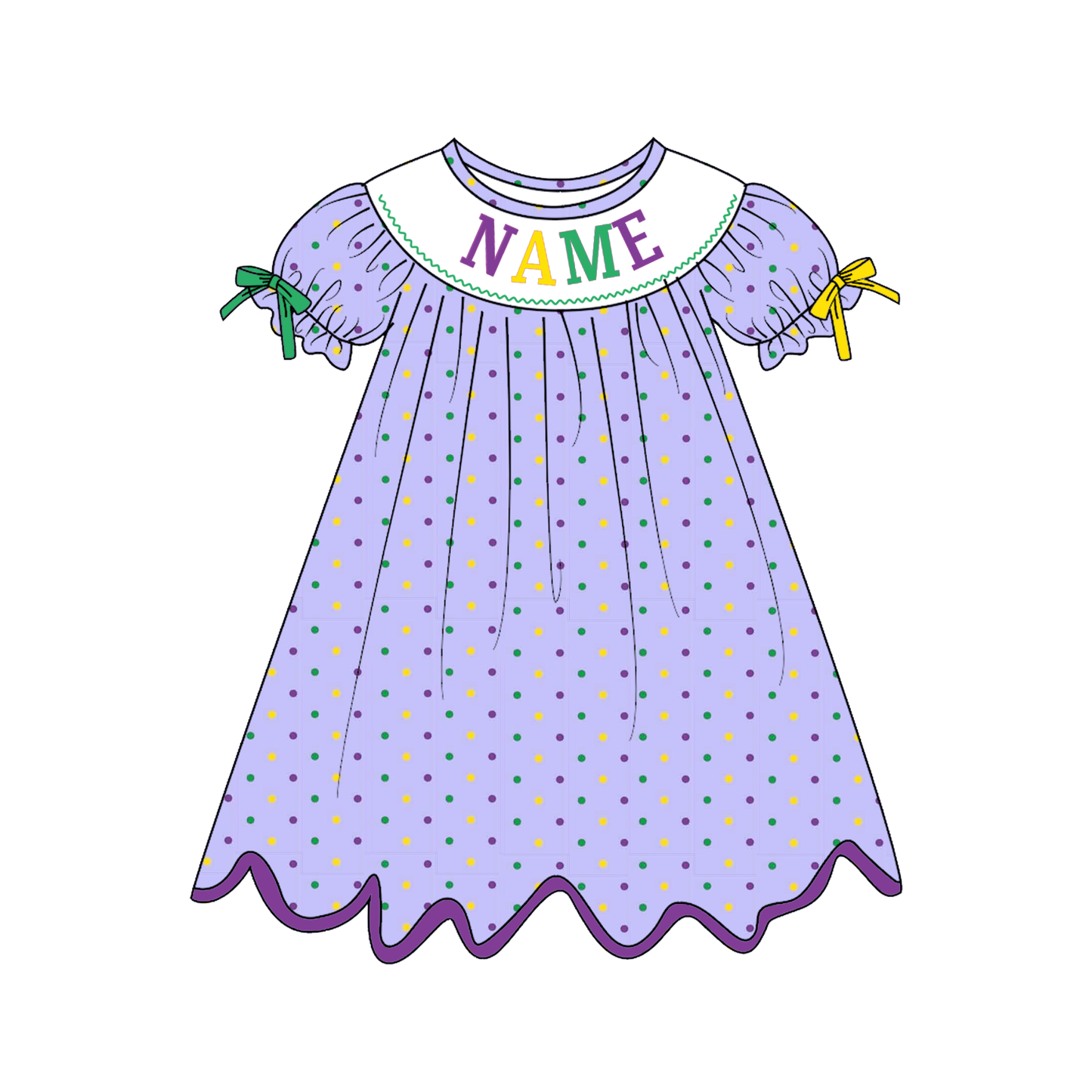 Personalized Mardi Gras Smocked Outfits for Kids – Custom Name Embroidered Sibling Matching Dresses, Rompers & Boys Set