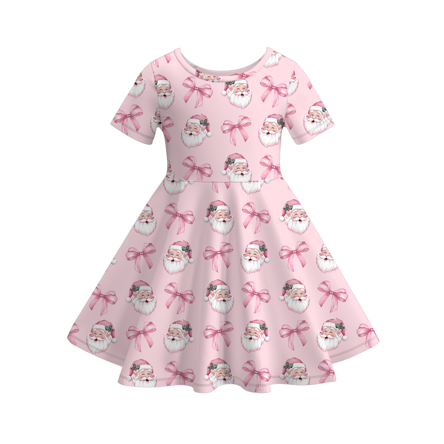 Girls Pink Christmas Santa & Bow Collection – Holiday Pajama Set, Dress & Shorts Set