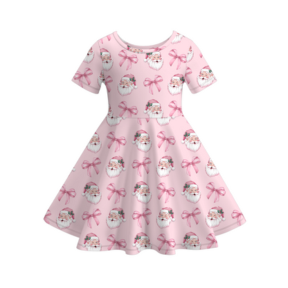 Girls Pink Christmas Santa & Bow Collection – Holiday Pajama Set, Dress & Shorts Set