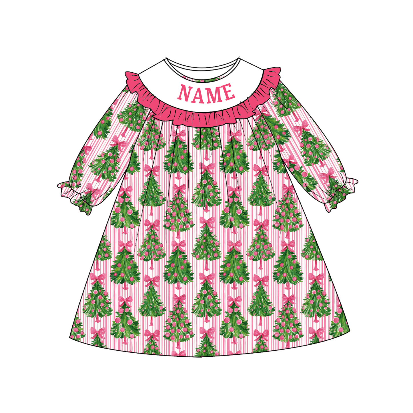 Personalized Christmas Tree Smocked Sibling Outfit – Girls Dress & Baby Romper