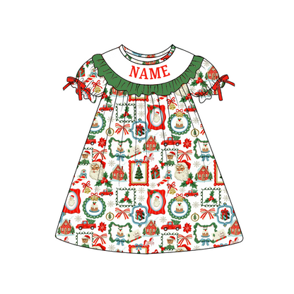 Personalized Christmas Smocked Dress & Baby Bubble Romper – Custom Name Embroidered Holiday Outfit for Girls