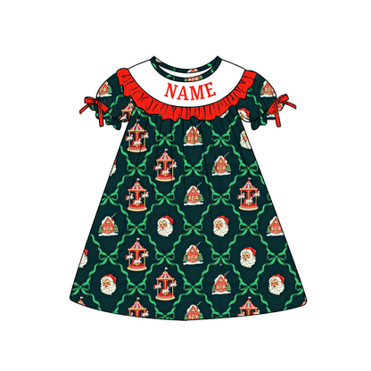 Personalized Christmas Santa Smocked Sister Matching Outfit – Girls Dress & Baby Romper