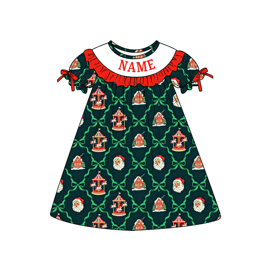 Personalized Christmas Santa Smocked Sister Matching Outfit – Girls Dress & Baby Romper
