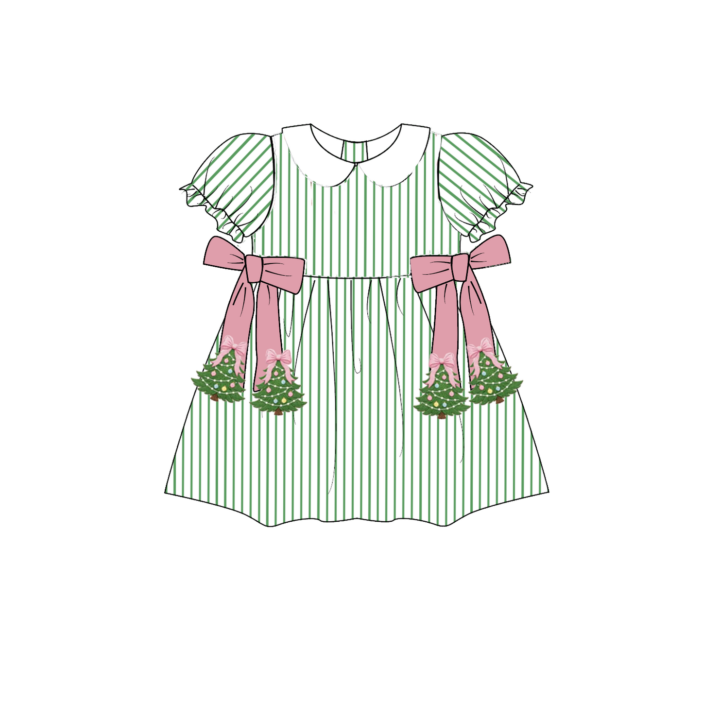 Christmas Tree Embroidered Sibling Matching Collection – Girls Dress, Romper & Two-Piece Sets, Boys Outfit & Sleeveless Romper