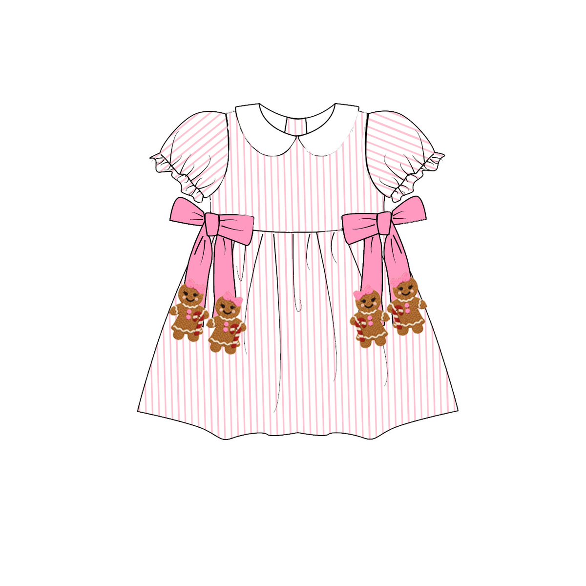 Pink Gingerbread Christmas Girls Matching Dress, Romper & Ruffle Pant Set