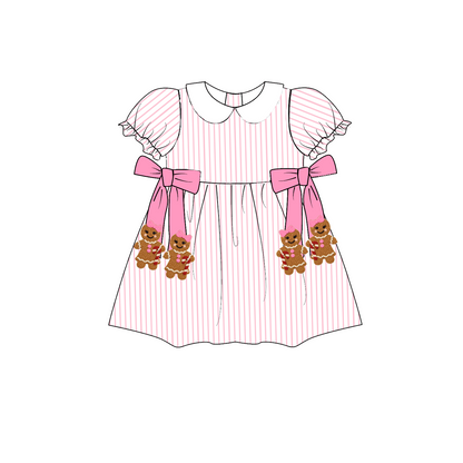 Pink Gingerbread Christmas Girls Matching Dress, Romper & Ruffle Pant Set
