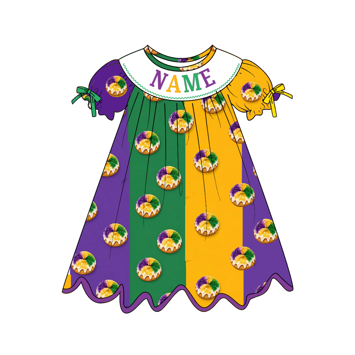 Personalized Mardi Gras Smocked Embroidery Sibling Outfits – Girls Dresses, Baby Rompers & Boys Set