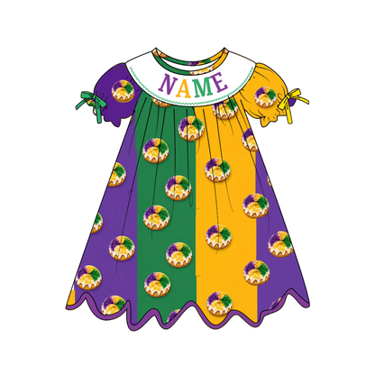 Personalized Mardi Gras Smocked Embroidery Sibling Outfits – Girls Dresses, Baby Rompers & Boys Set
