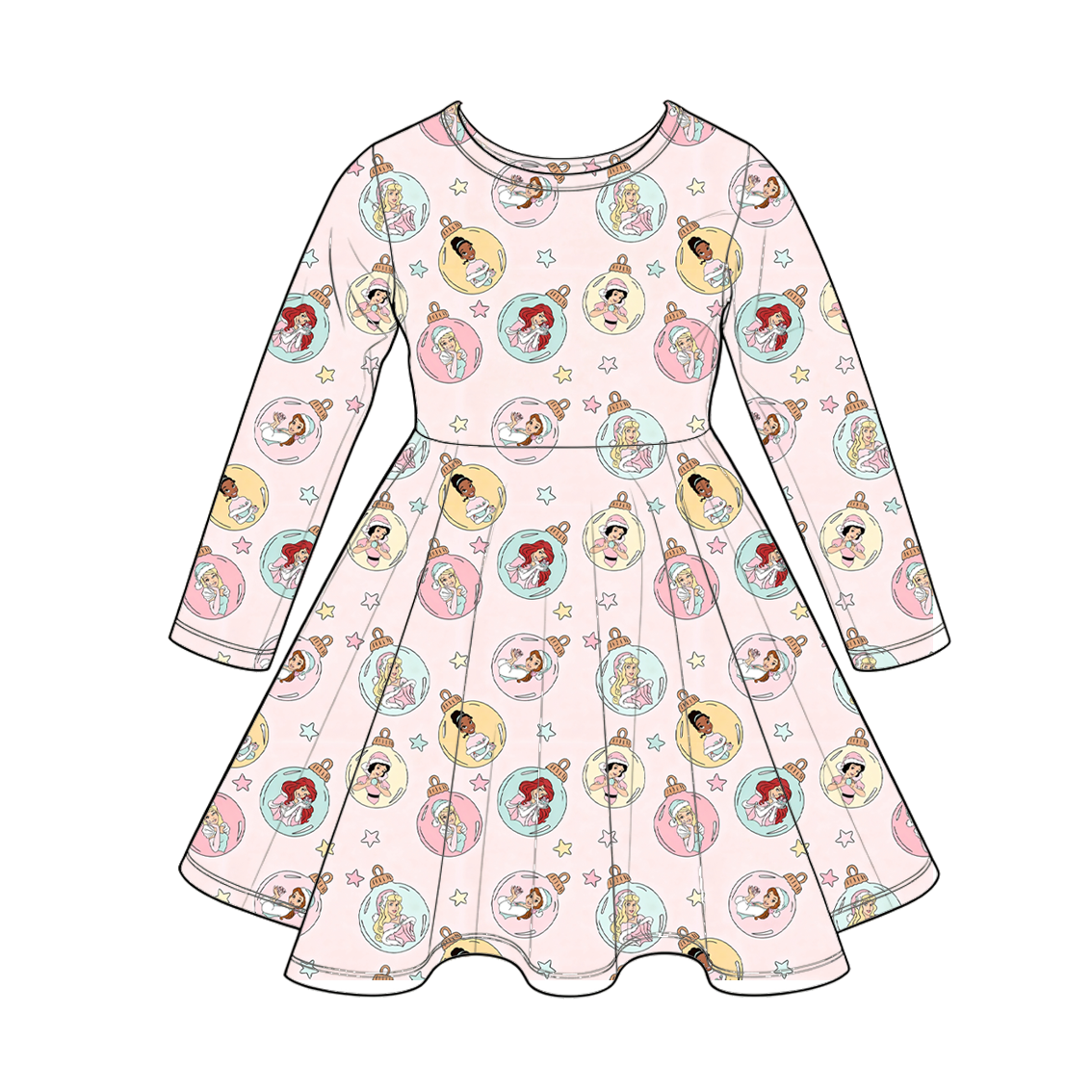 Girls Christmas Long Sleeve Twirl Dress – Festive Holiday Character Print Boutique Dress