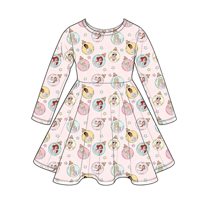 Girls Christmas Long Sleeve Twirl Dress – Festive Holiday Character Print Boutique Dress