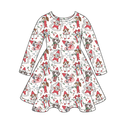 Girls Christmas Long Sleeve Twirl Dress – Festive Holiday Character Print Boutique Dress
