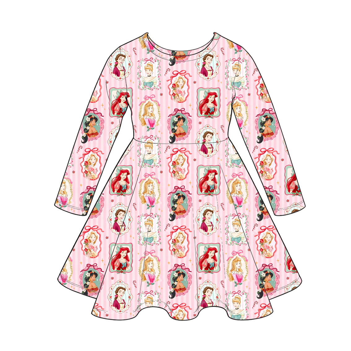 Girls Christmas Long Sleeve Twirl Dress – Festive Holiday Character Print Boutique Dress