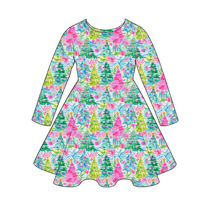 Christmas Girls & Baby Matching Outfit Collection – Long Sleeve Twirl Dress & Ruffle Romper