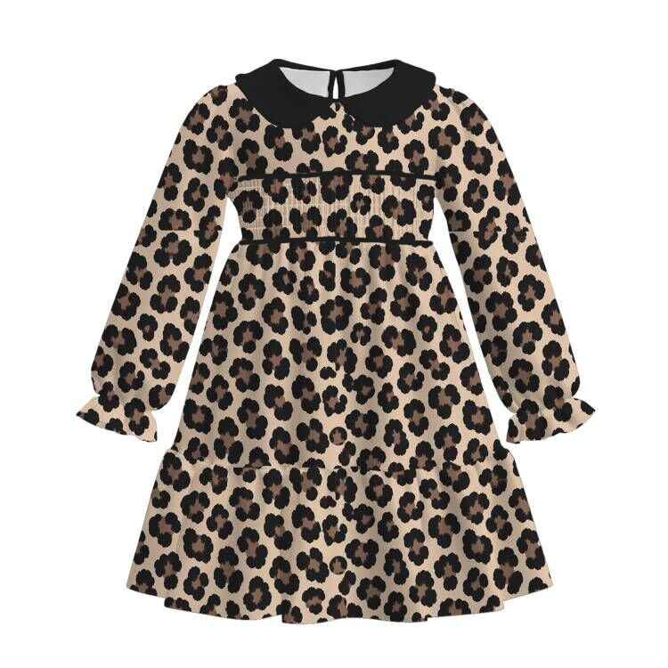 Girls Leopard Print Smocked Dress & Baby Romper – Matching Sister Outfit