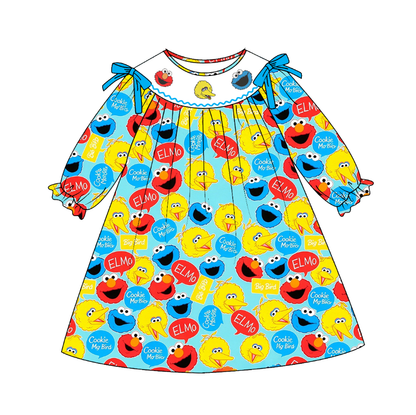 Kids Cartoon Character Smocked Embroidery Collection – Girls Dress & Bubble Romper, Boys Long Sleeve Pants Set