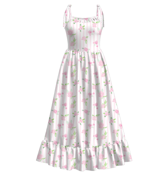 Mommy and Me Pink Green Floral Patchwork Slip Dress