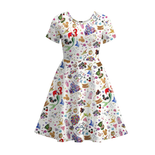 Adult Summer Fall Fashion Print Short Sleeves Dress
