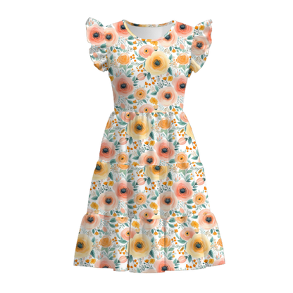 Mommy And Me Summer Coral Yellow Floral Matching Dress Set